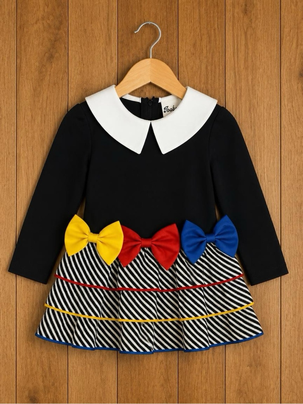 Vintage Isabella Girls Dress 3T Peter Pan Collar Bow Ruffle Made USA Zip Back